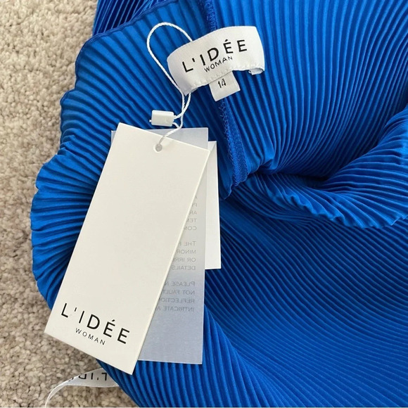 NWT L’idee Soirée Pleated Halter Neck Side Slit Gown Size AU14/US10 Blue - Picture 6 of 13